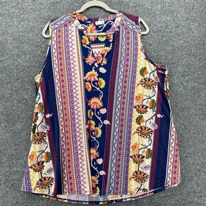 Westport Blouse Top Womens XL Floral Patchwork V-Neck Sleeveless Casual Resort
